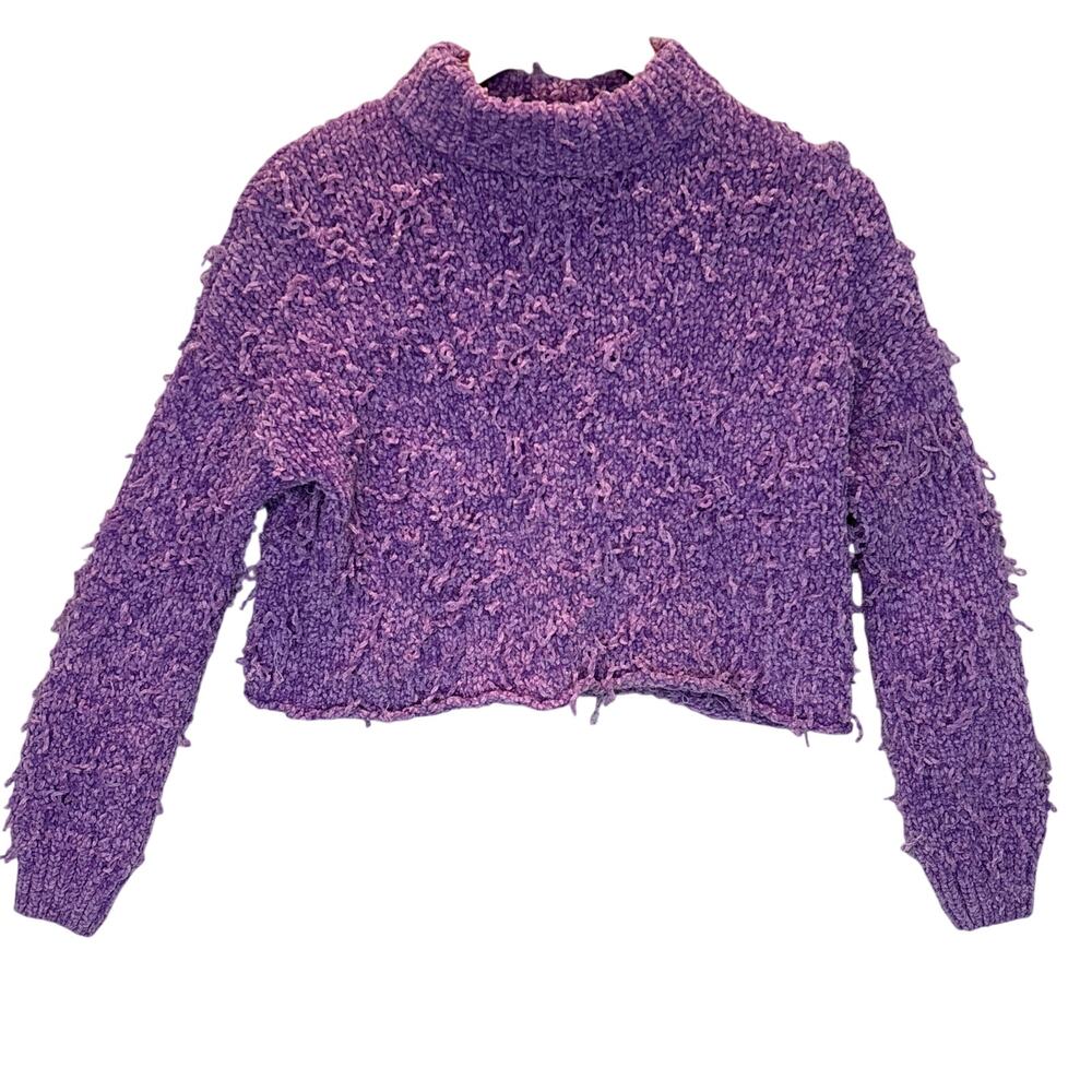 Urban Outfitters Sweater Womens Medium Purple Chenille Mock Neck Cropped Fuzzy